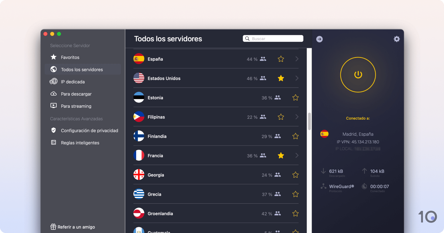 Aplicación de CyberGhost para macOS