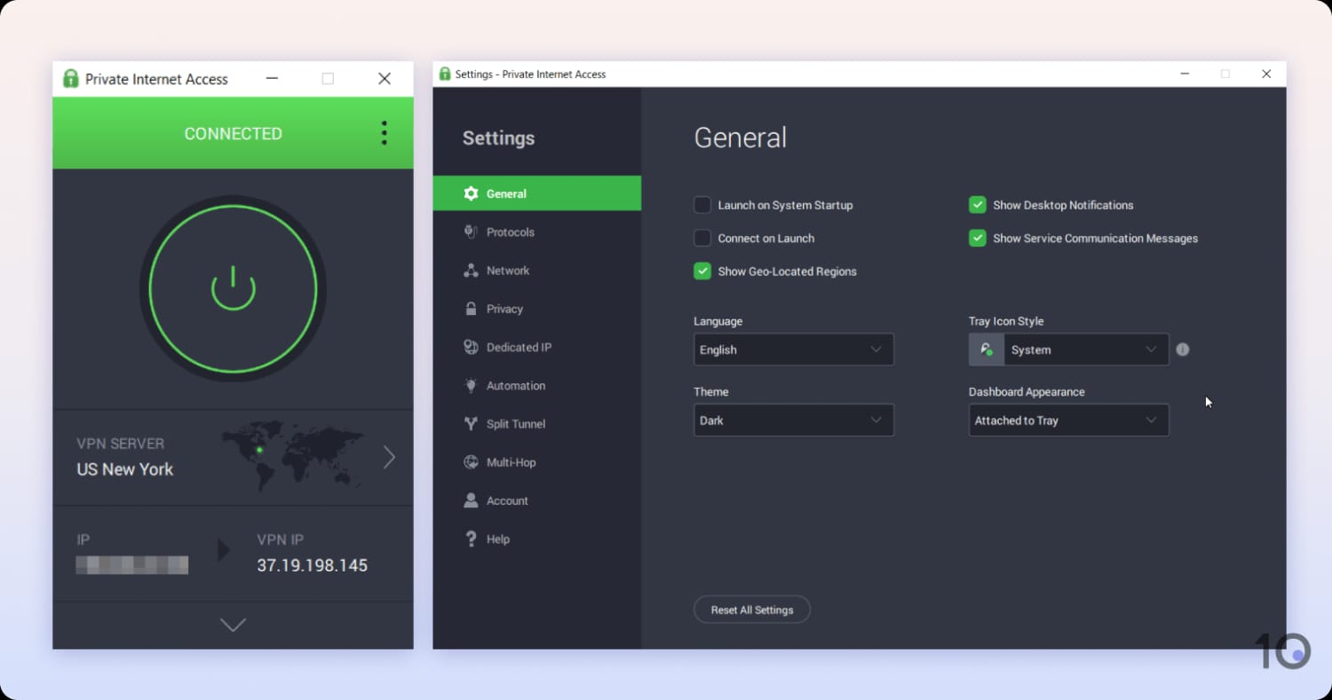 Private Internet Access' VPN app for Windows.
