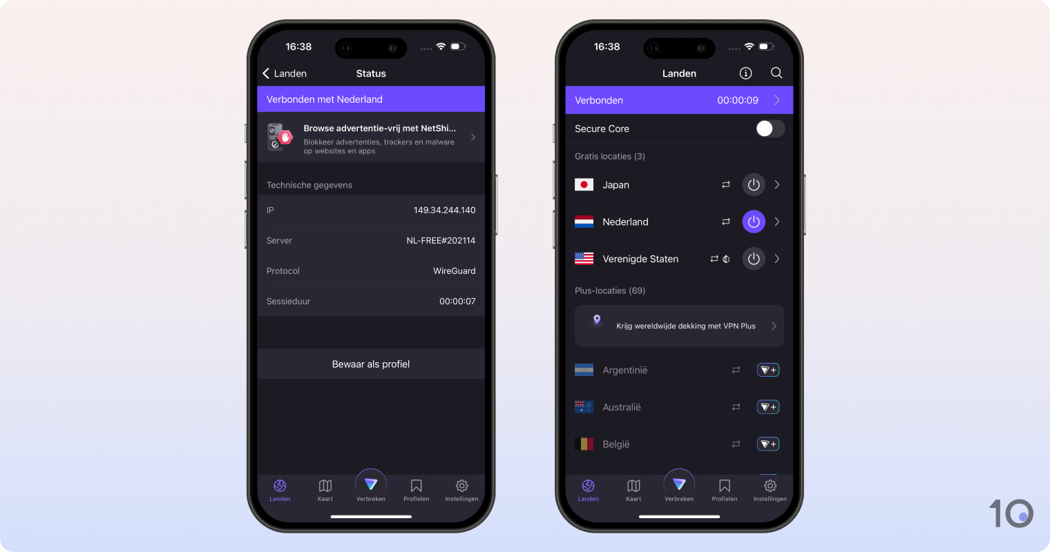 ProtonVPN's app voor iOS