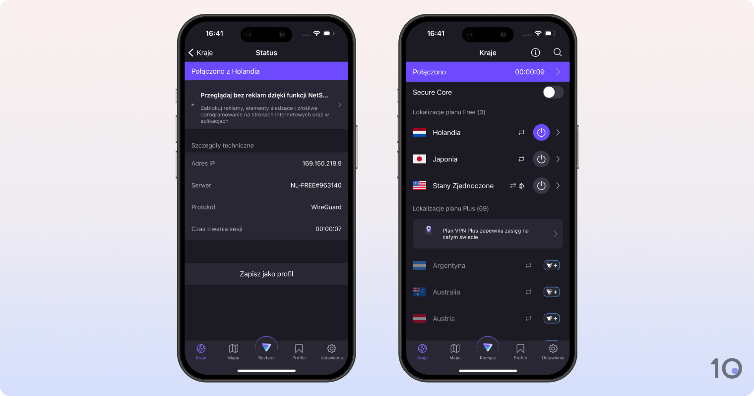 Bezpłatna aplikacja Proton VPN na iOS