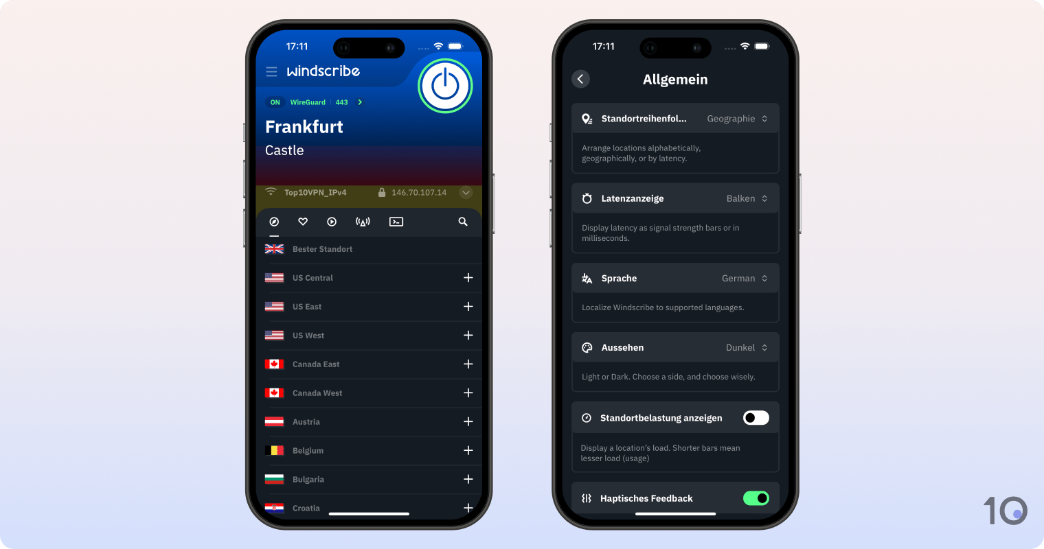 Die App von Windscribe VPN für iOS