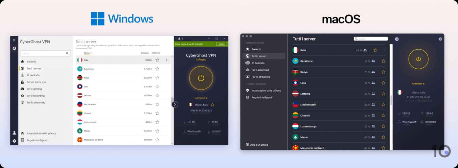 L'app di CyberGhost per Windows e Mac