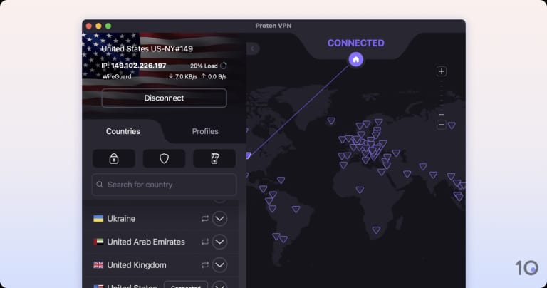 Proton VPN's app for macOS.
