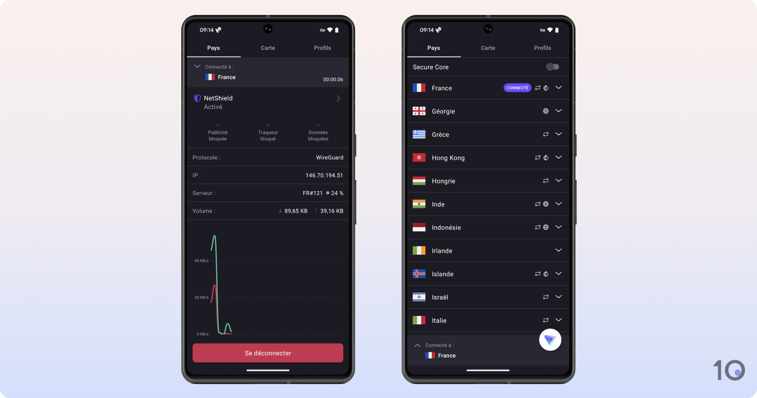 L'application de Proton VPN pour Android