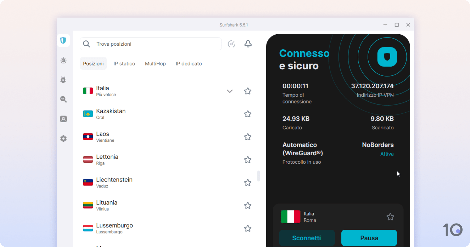 L'app VPN di Surfshark per Windows