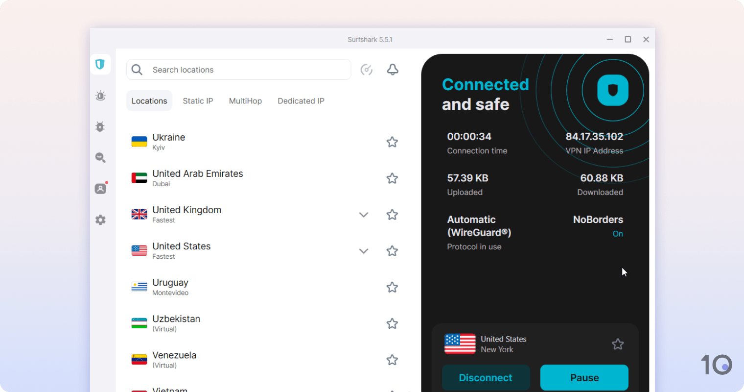 Aplicativo VPN da Surfshark para Windows