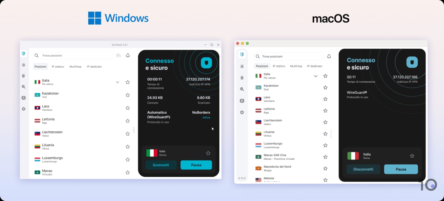 App Surfshark per Windows e macOS