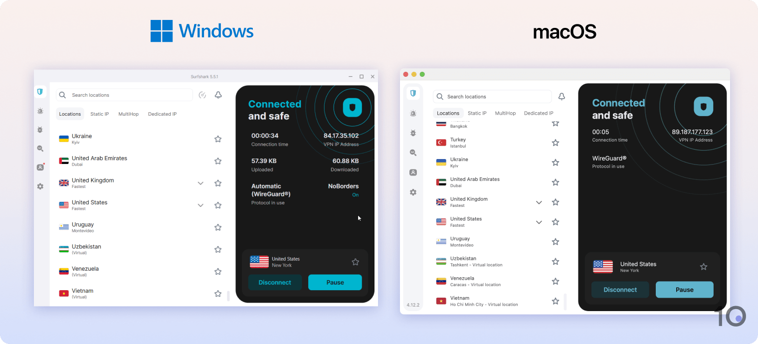 Surfshark-apps voor Windows en macOS