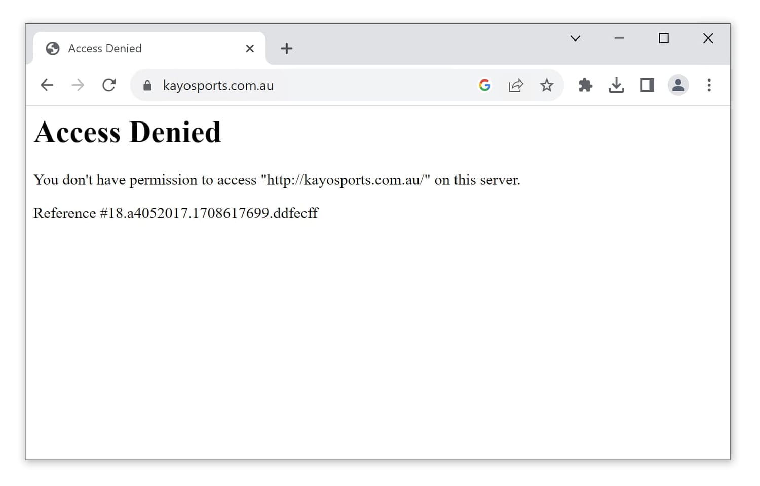 Kayo Sports 'Access Denied' error message