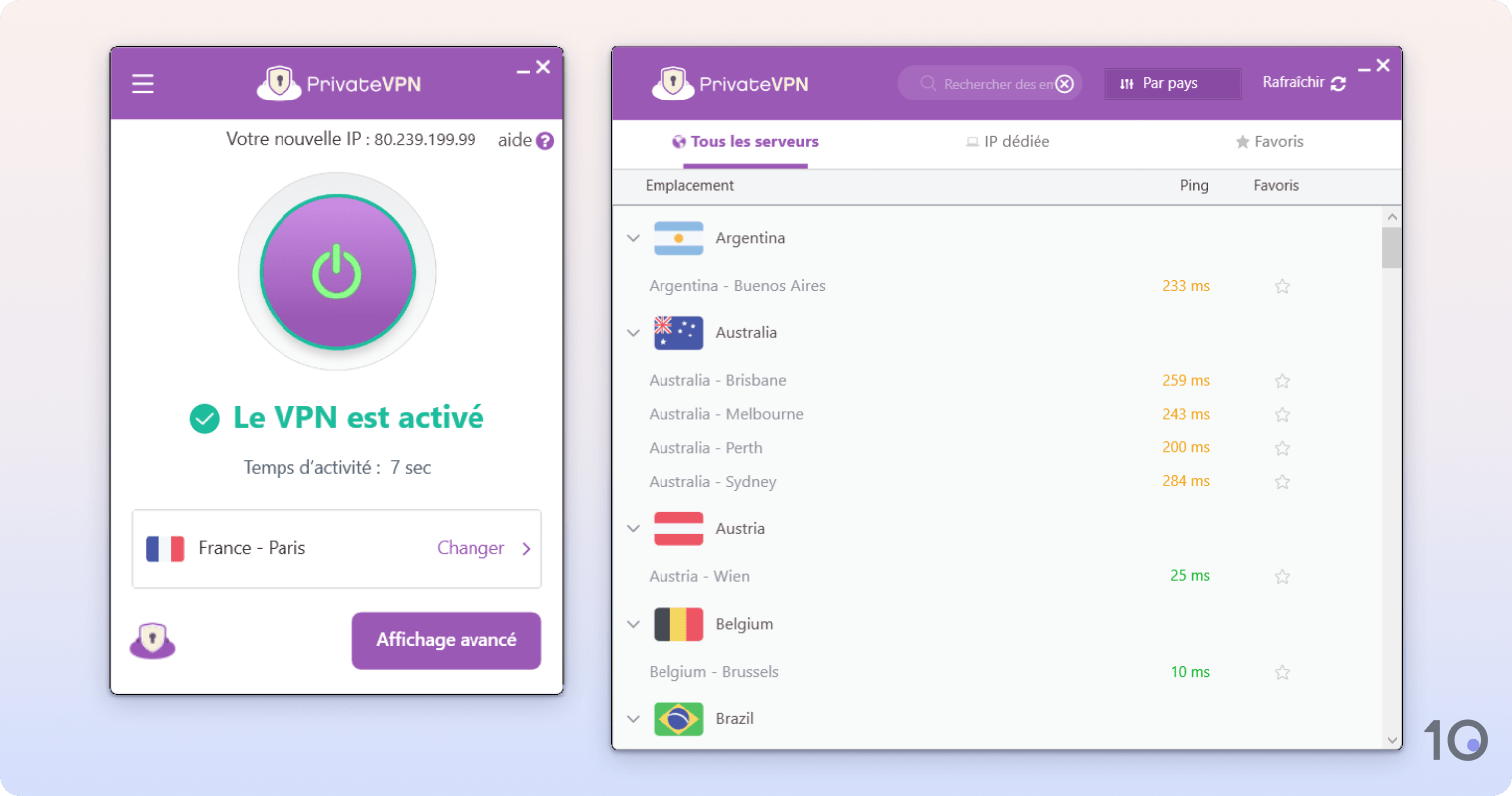 L'application de PrivateVPN pour Windows