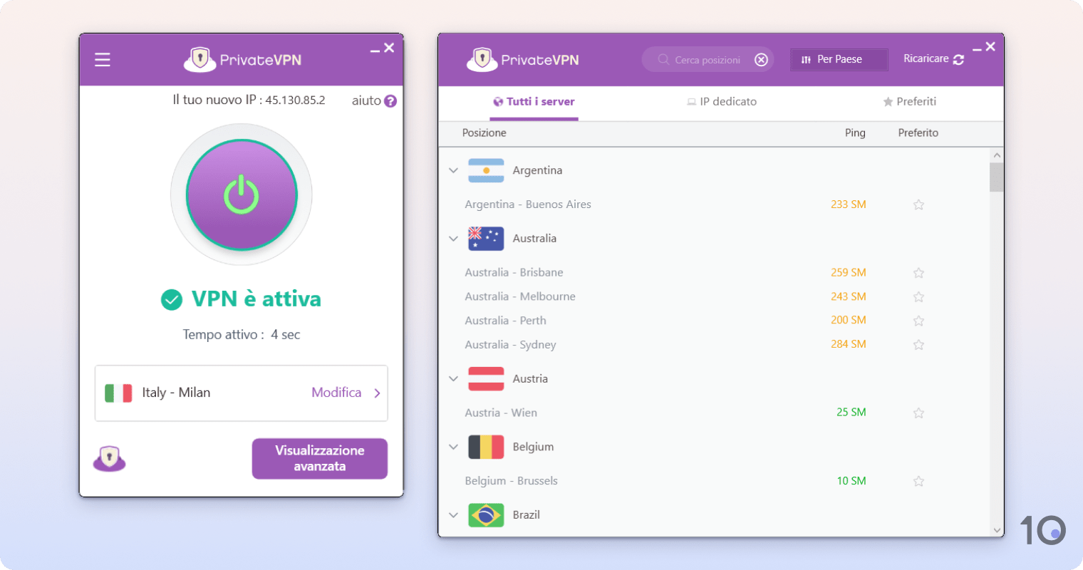 L'app di PrivateVPN per Windows