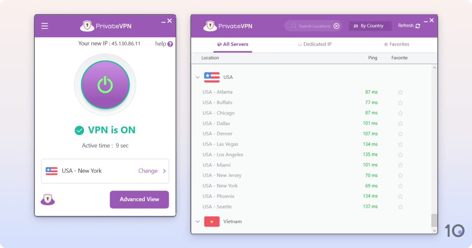 PrivateVPN's app for Windows
