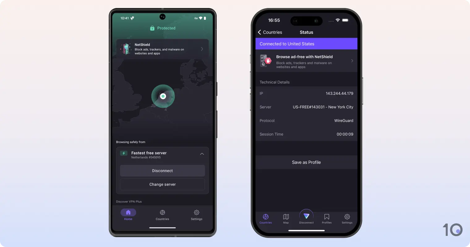 Proton VPN's free mobile apps for Android and iOS