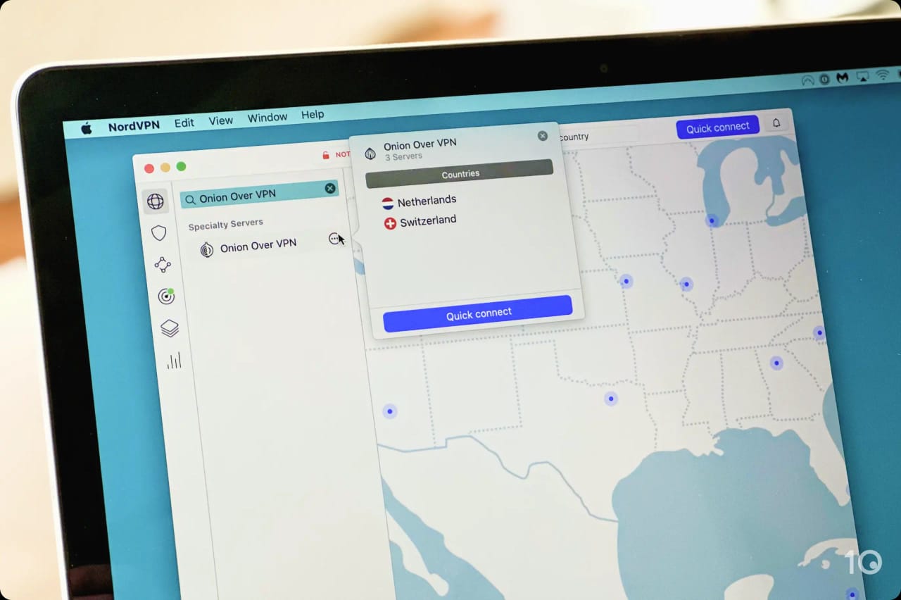 Servidores de NordVPN con la configuración Onion Over VPN.