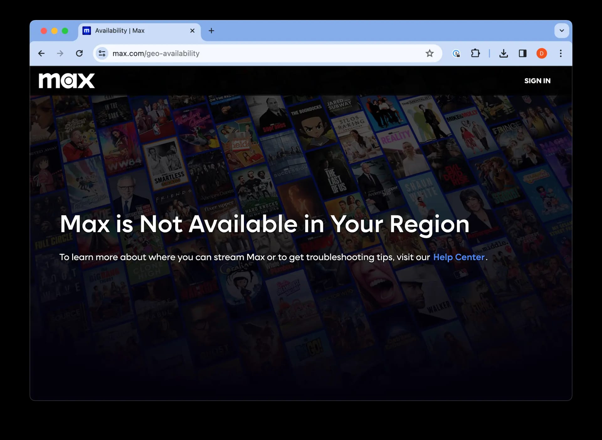 HBO Max Is Not Available in Your Region Notification