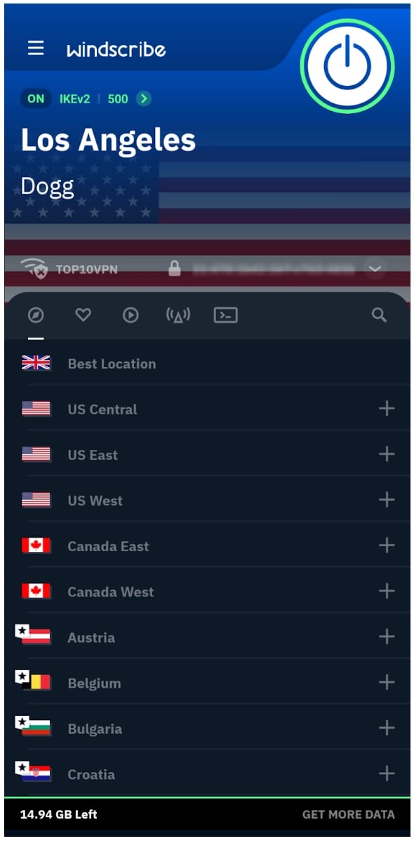 Windscribe's free Android app