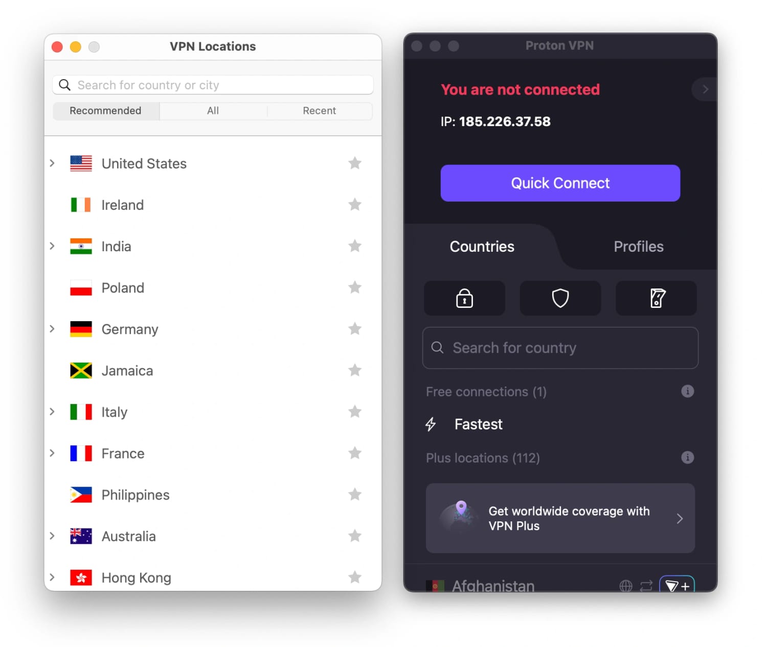 Comparação lado a lado das redes de servidores da ExpressVPN e do Proton VPN