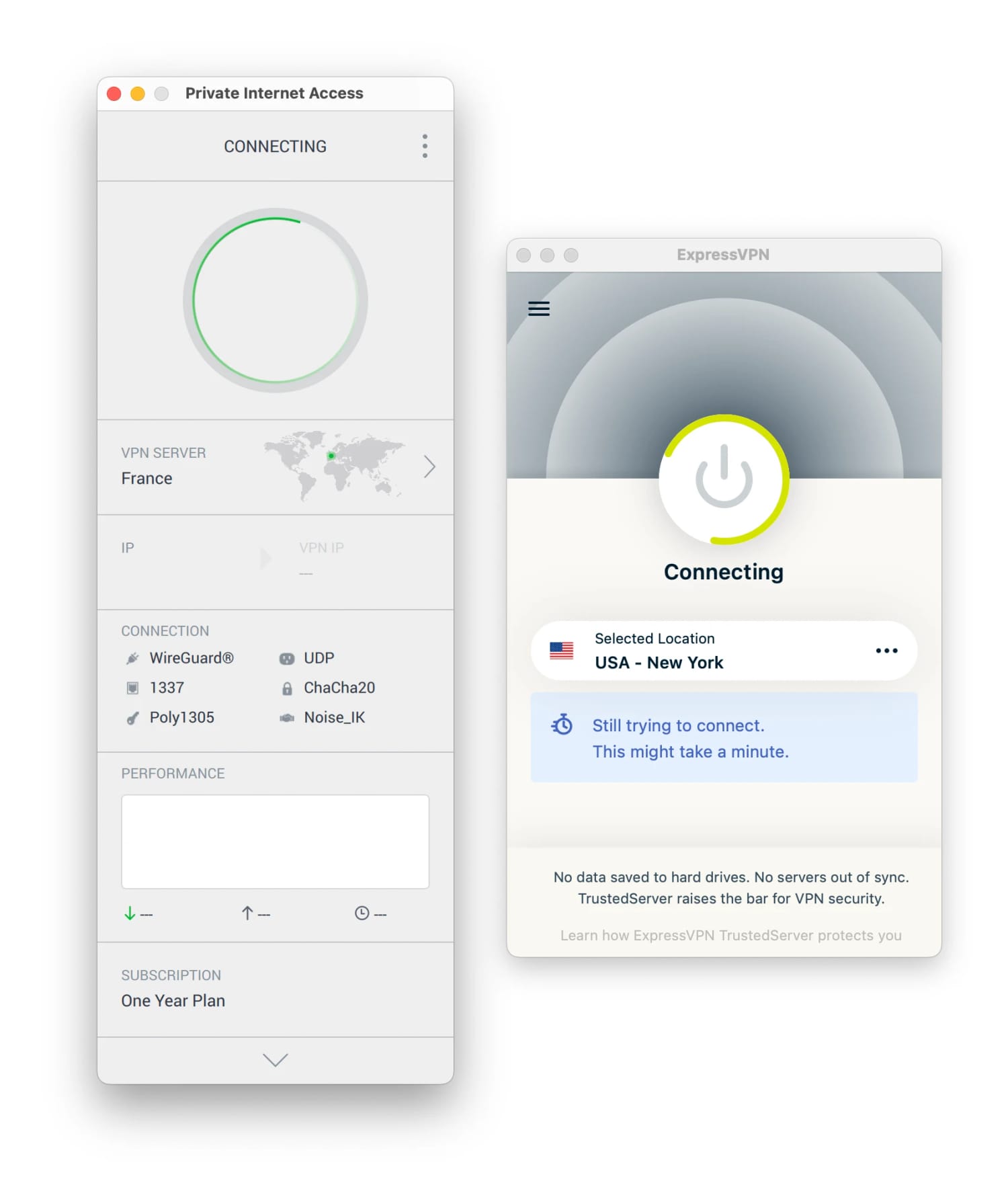 Aplicaciones de PIA y ExpressVPN para macOS comparadas