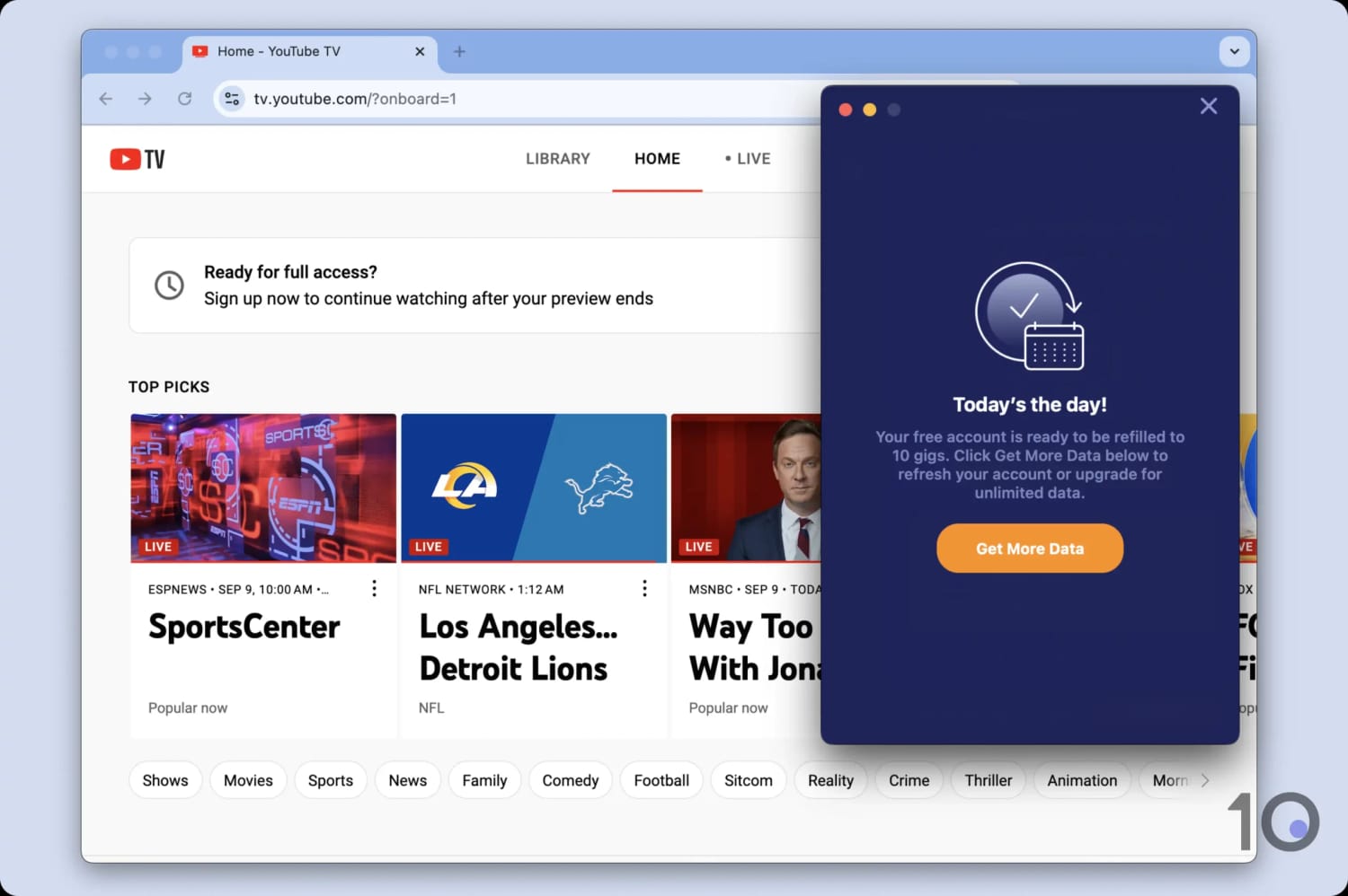 Privado VPN's free app was blocked a number of times by YouTube TV