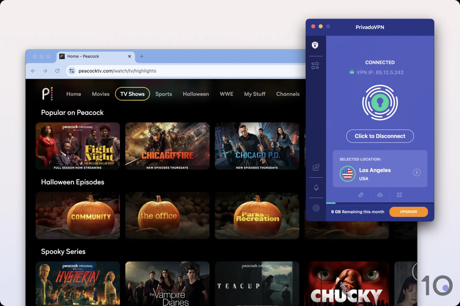 PrivadoVPN's Free US Servers work with Peacock