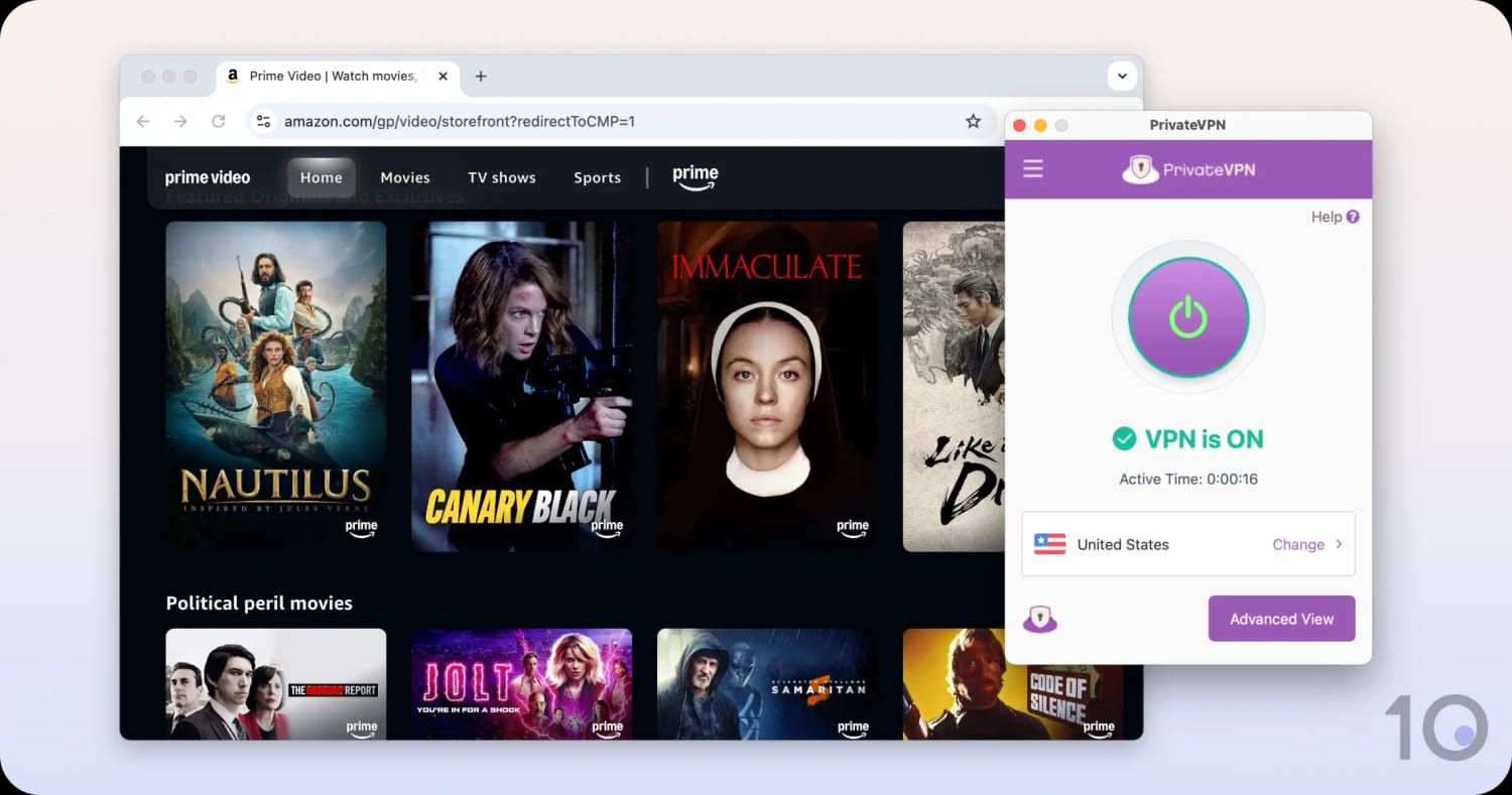 PrivateVPN unblocking Prime Video USA from Overseas