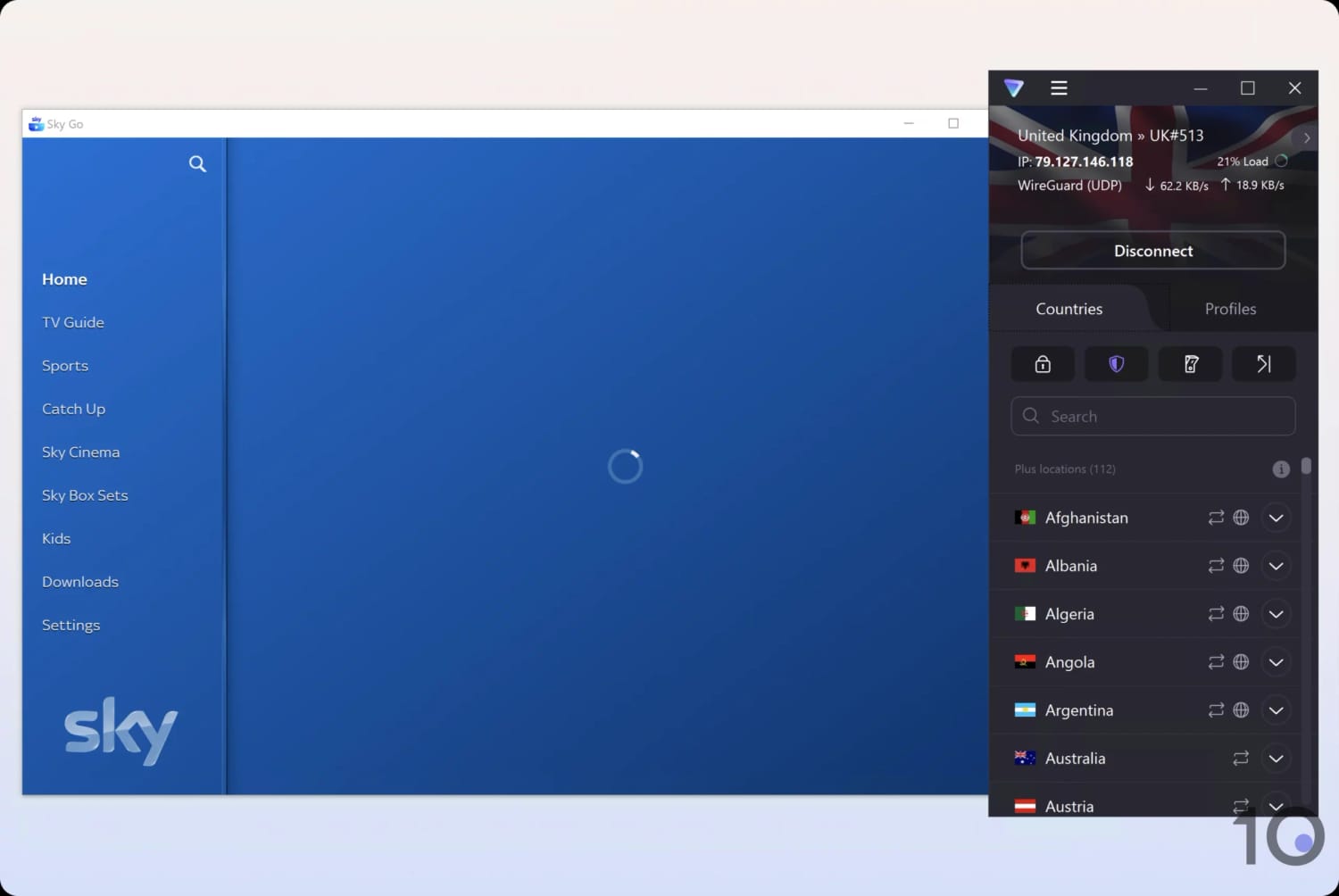 Slow loading times on Sky Go due to Proton VPN