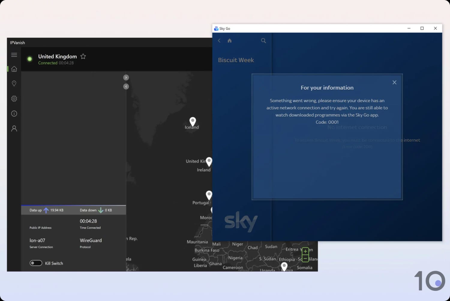 IPVanish konnte Sky Go nicht entsperren