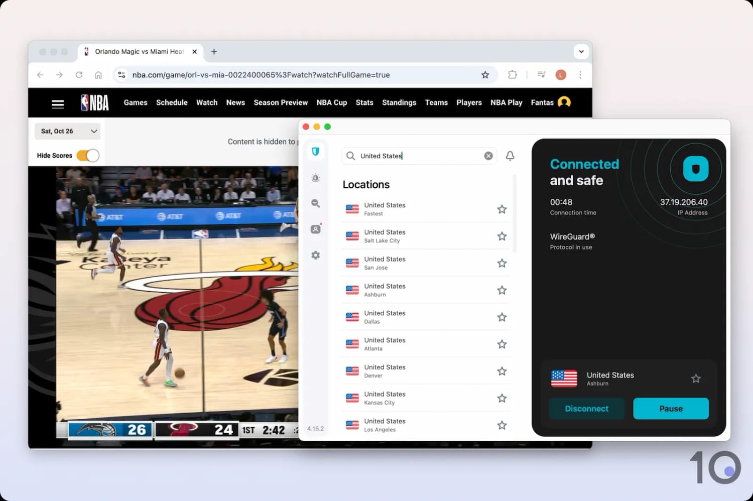 Using Surfshark to watch local blackout games on NBA League Pass.