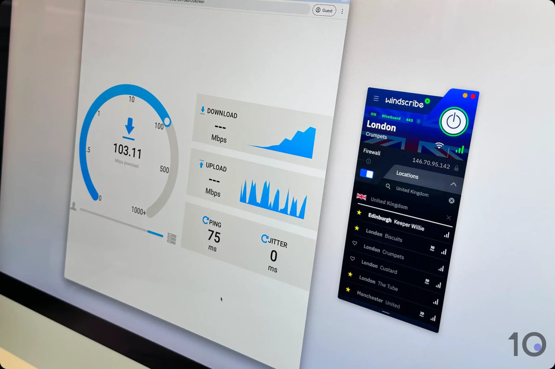Measuring Windscribe's free VPN speeds