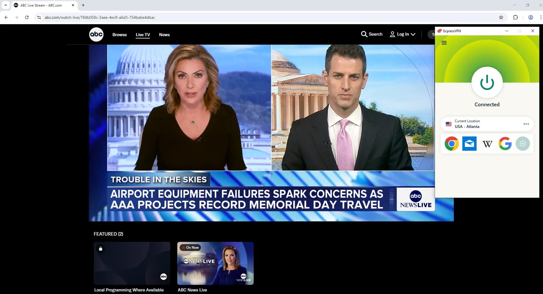 Watching ABC News with ExpressVPN
