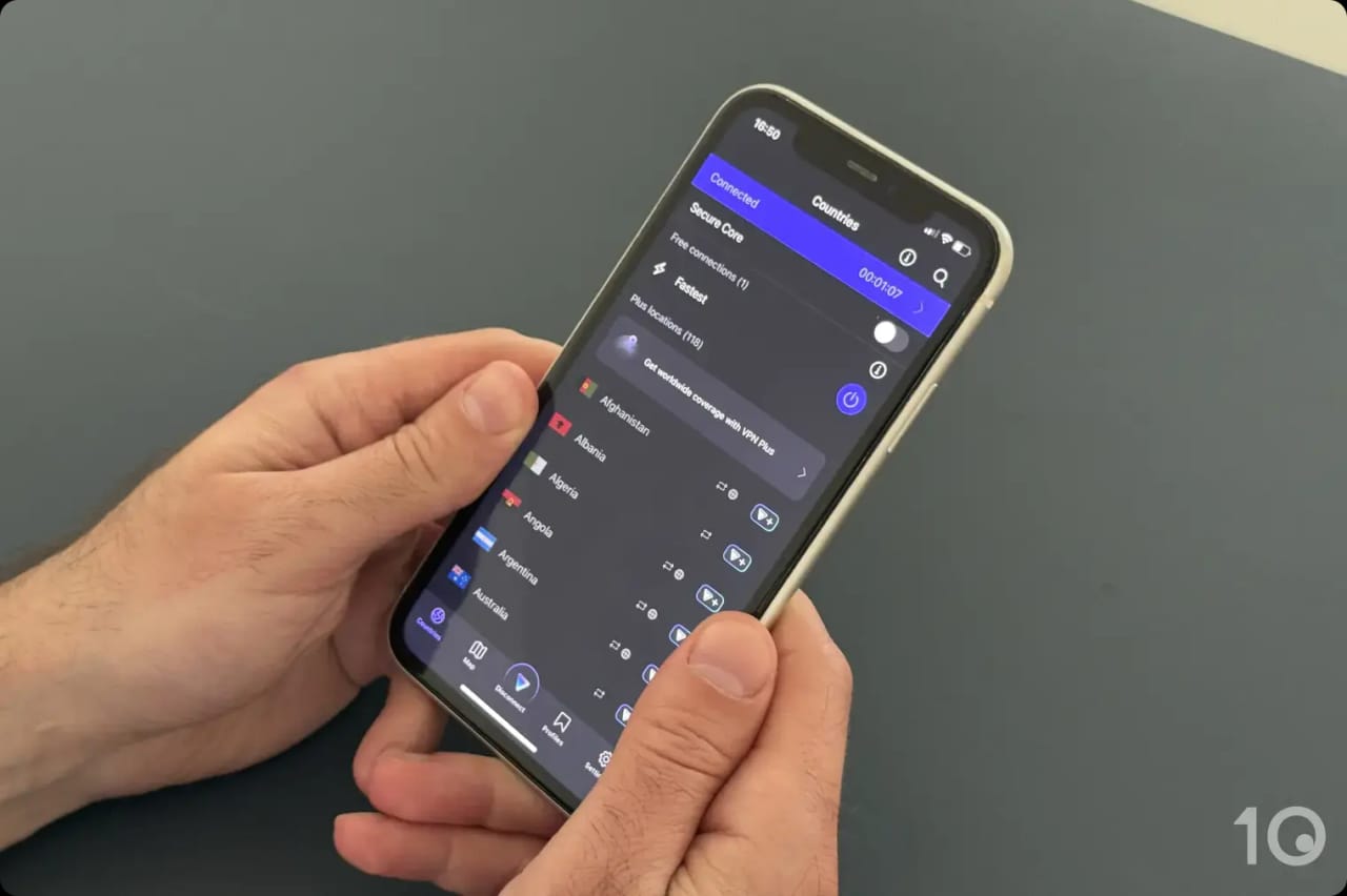 Tela de início do Proton VPN no iOS