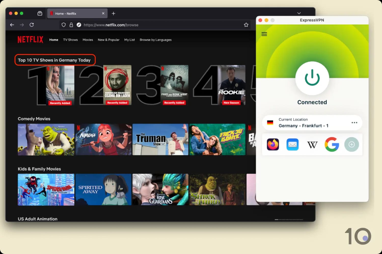 Zugriff auf die deutschce Netflix-Bibliothek bei Verbindung mit einem Deutschland ExpressVPN-Server