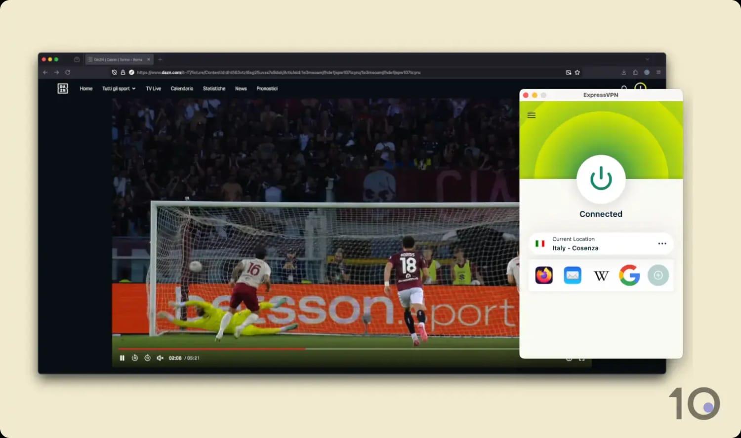 Watching a Serie A match on DAZN Italy with ExpressVPN
