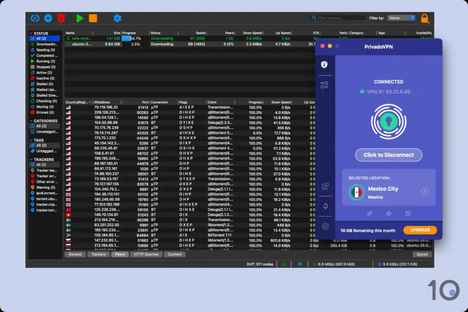 Torrenting with PrivadoVPN's free VPN