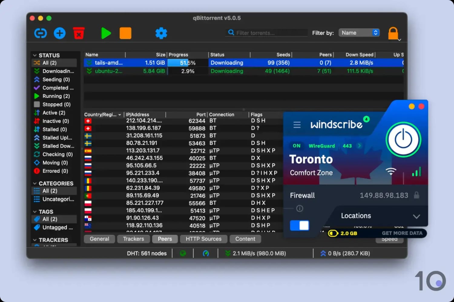 Torrenting with Windscribe's free VPN