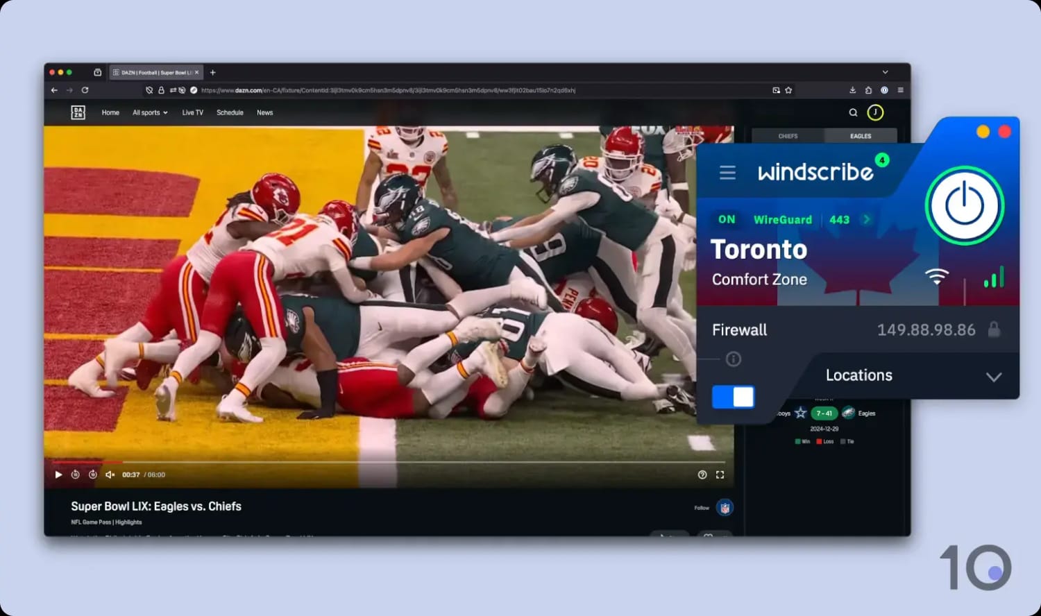 Windscribe's free Canada  server unblocks DAZN