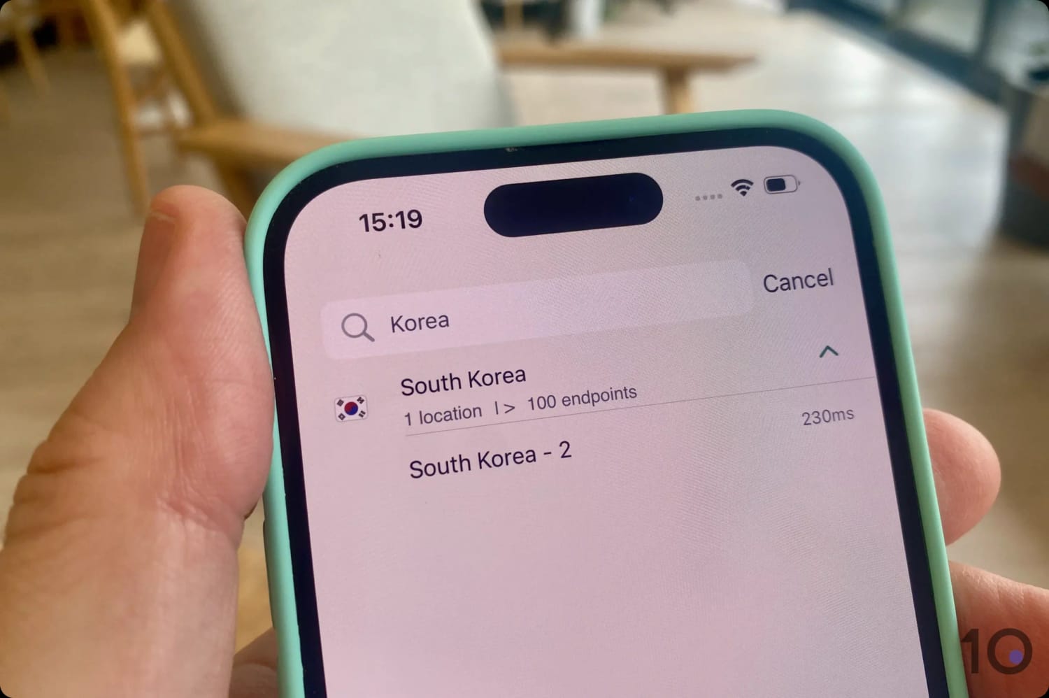 ExpressVPN's Korean server locations on its iOS app