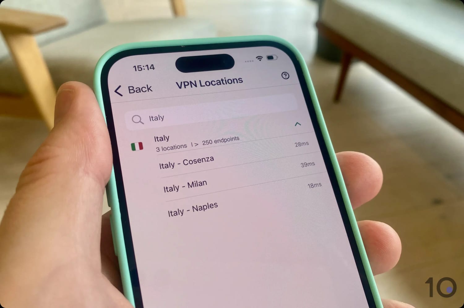 I server in Italia di ExpressVPN nell'app iOS