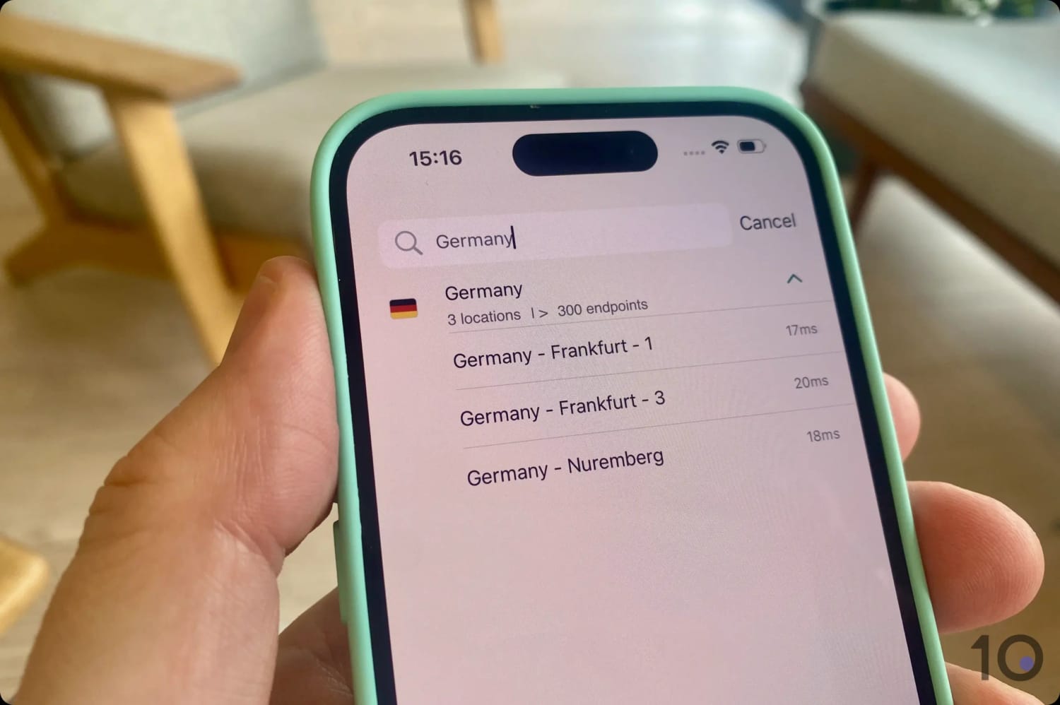 Ubicaciones VPN alemanas en la app de iOS de ExpressVPN