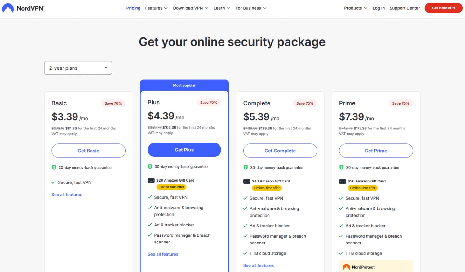 Planes de precios de NordVPN