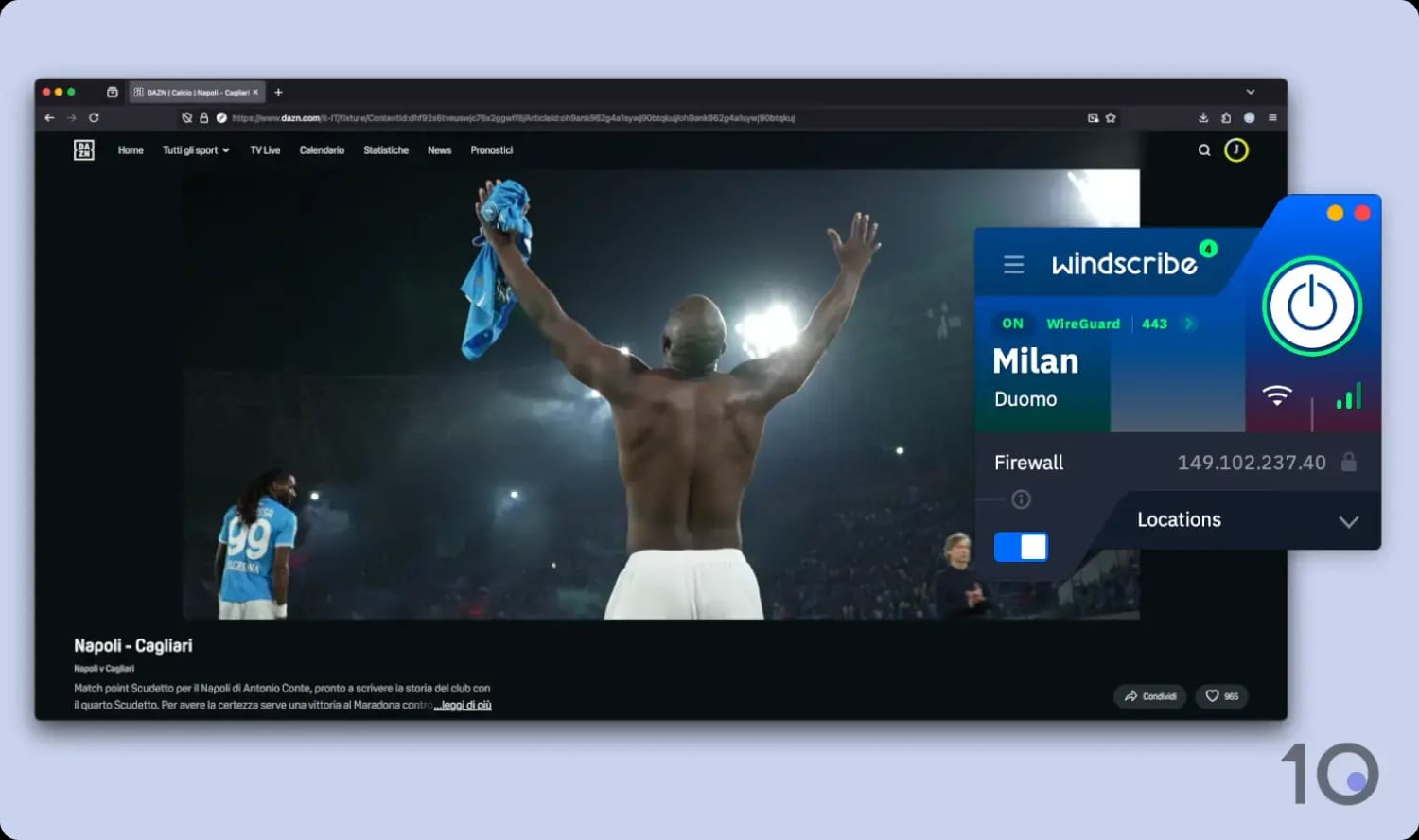 Guardando la Serie A su DAZN Italia con Windscribe
