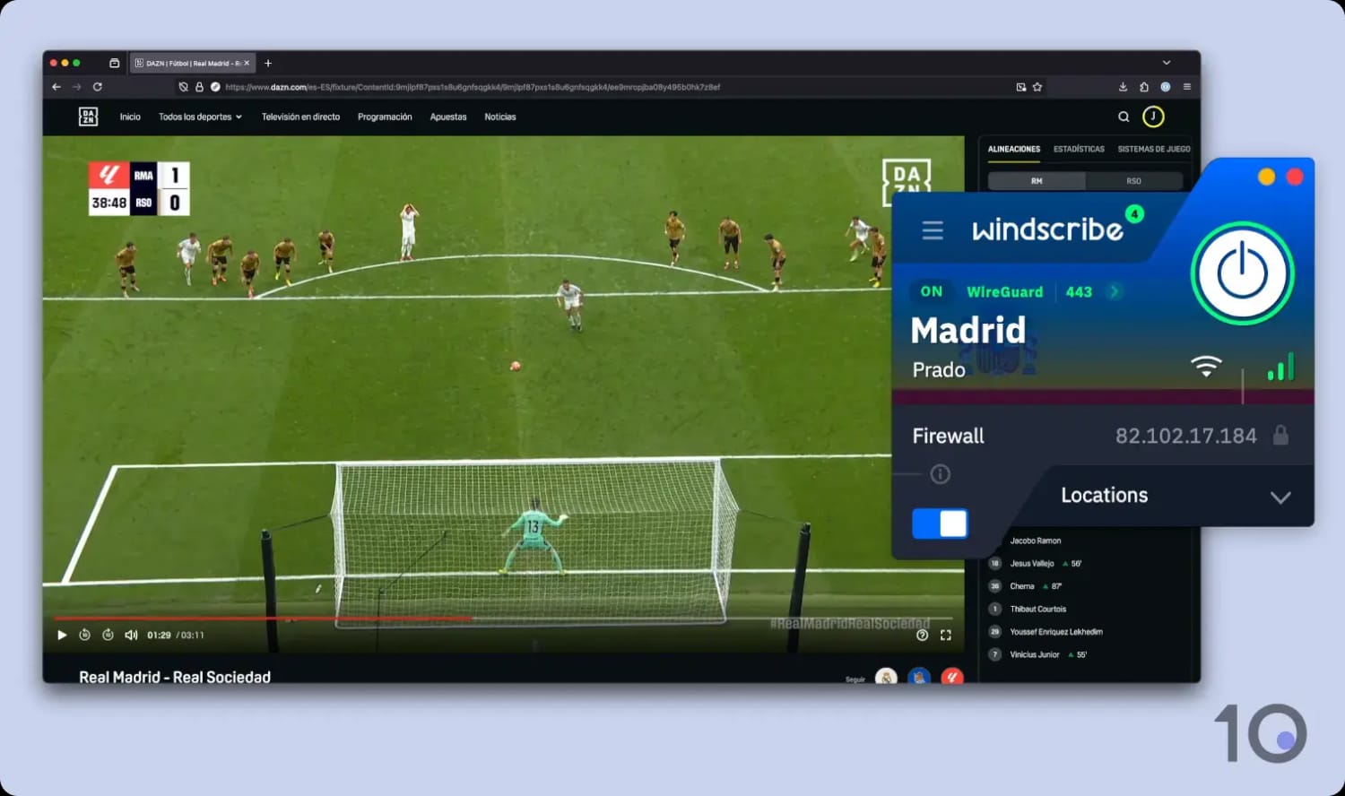 Viendo LaLiga en DAZN España con Windscribe