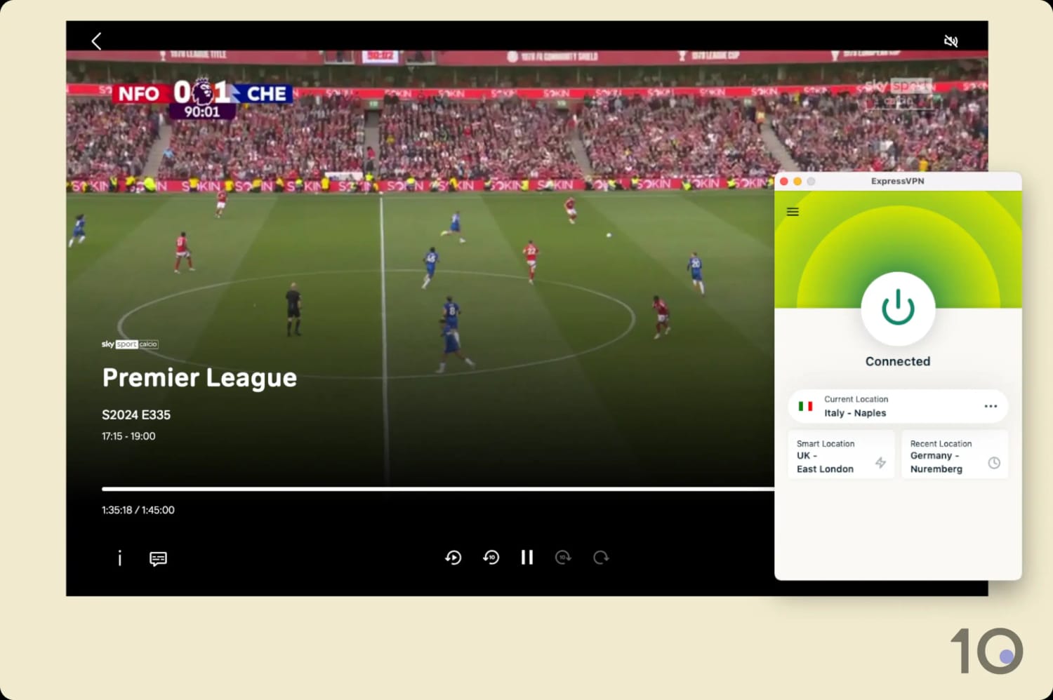 Guardando la Premier League su Sky Sport Calcio con ExpressVPN