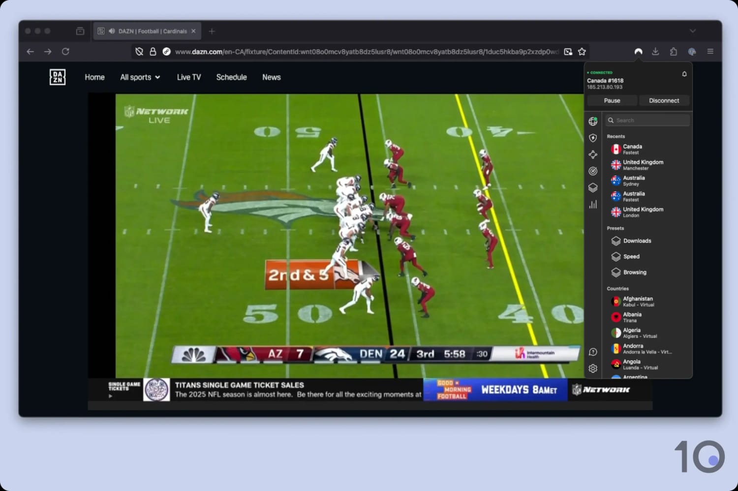 Streaming the NFL on DAZN Canada with NordVPN