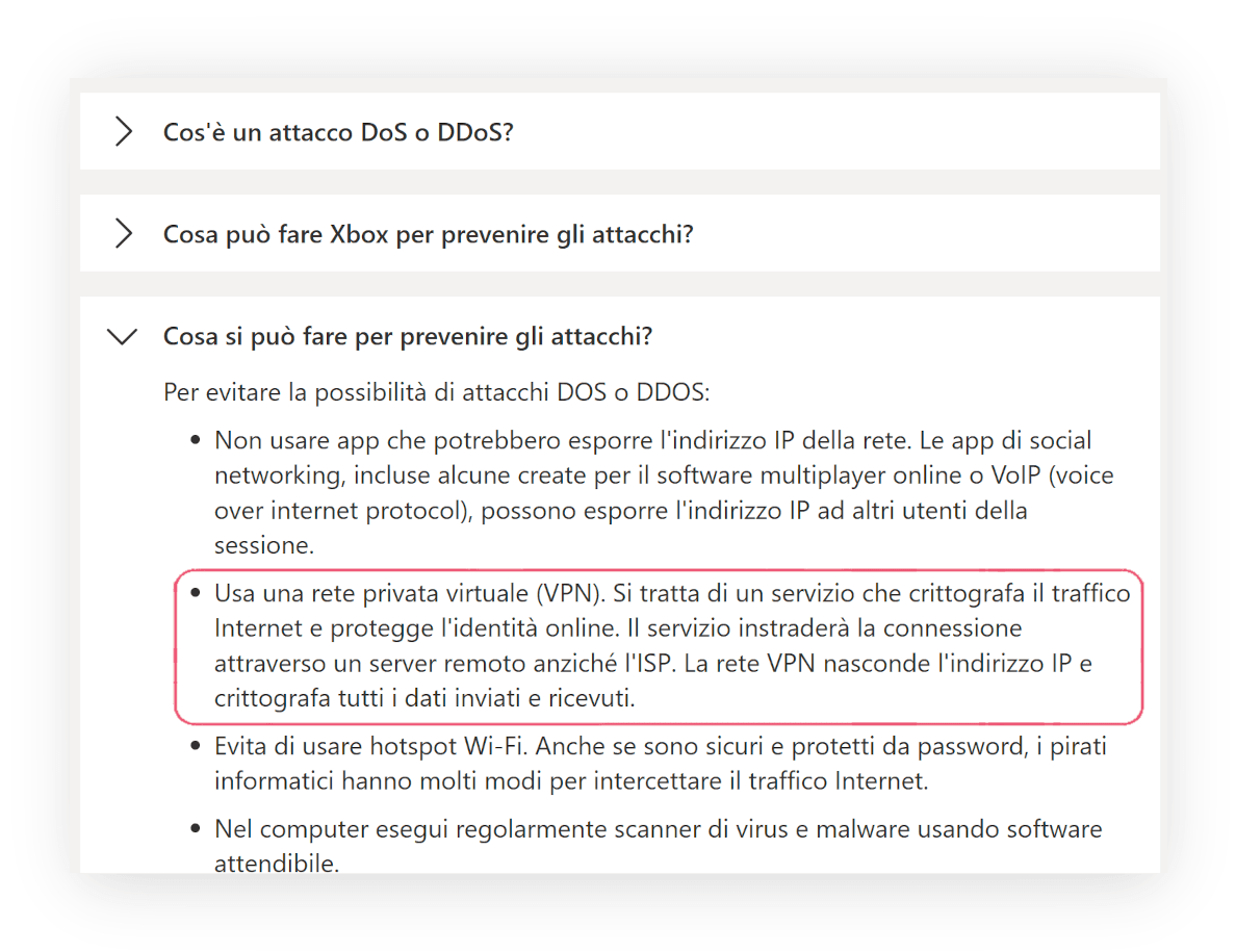 Il supporto Xbox consiglia di usare una VPN per prevenire attacchi DoS e DDoS