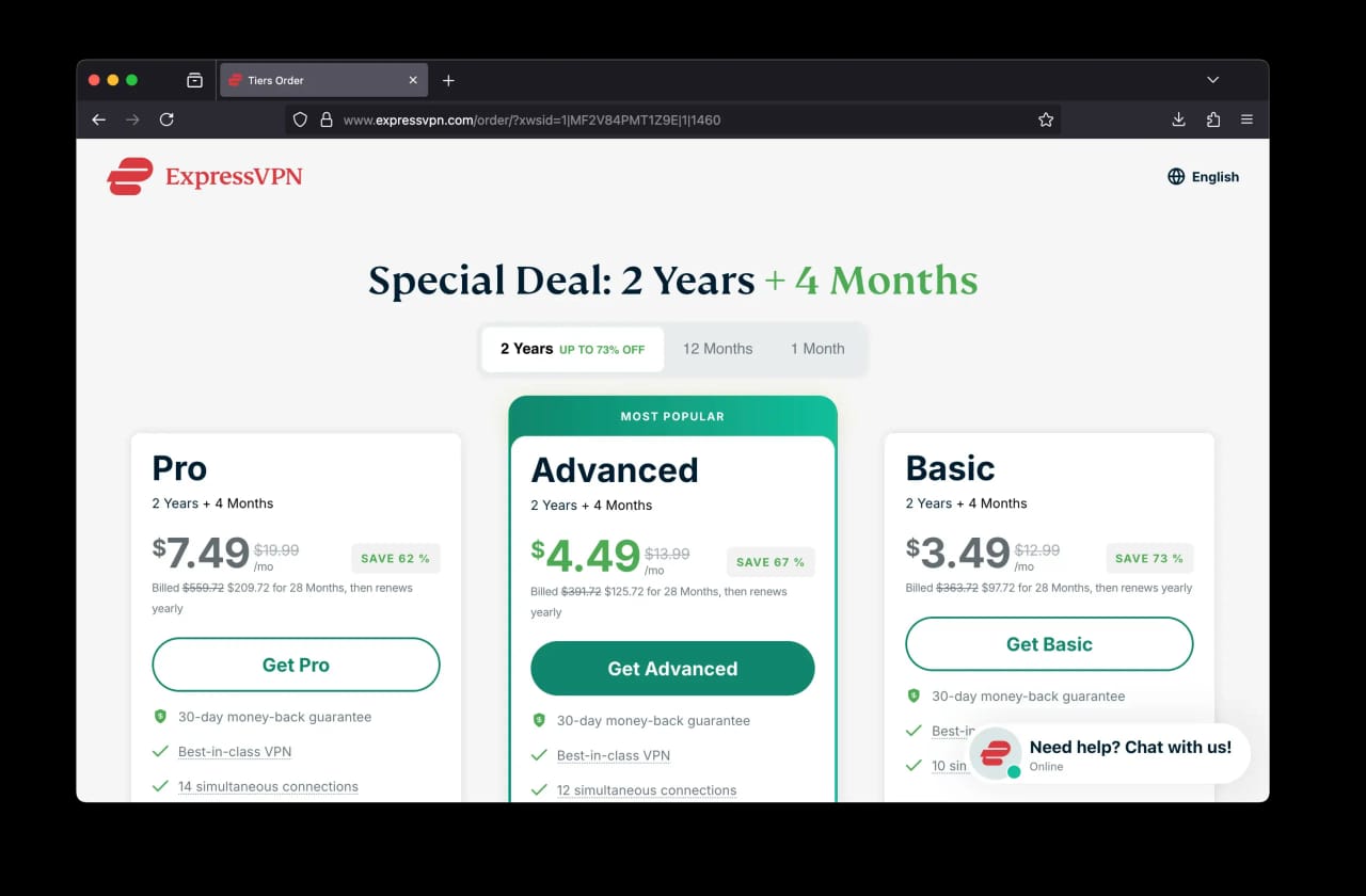 Preços da ExpressVPN