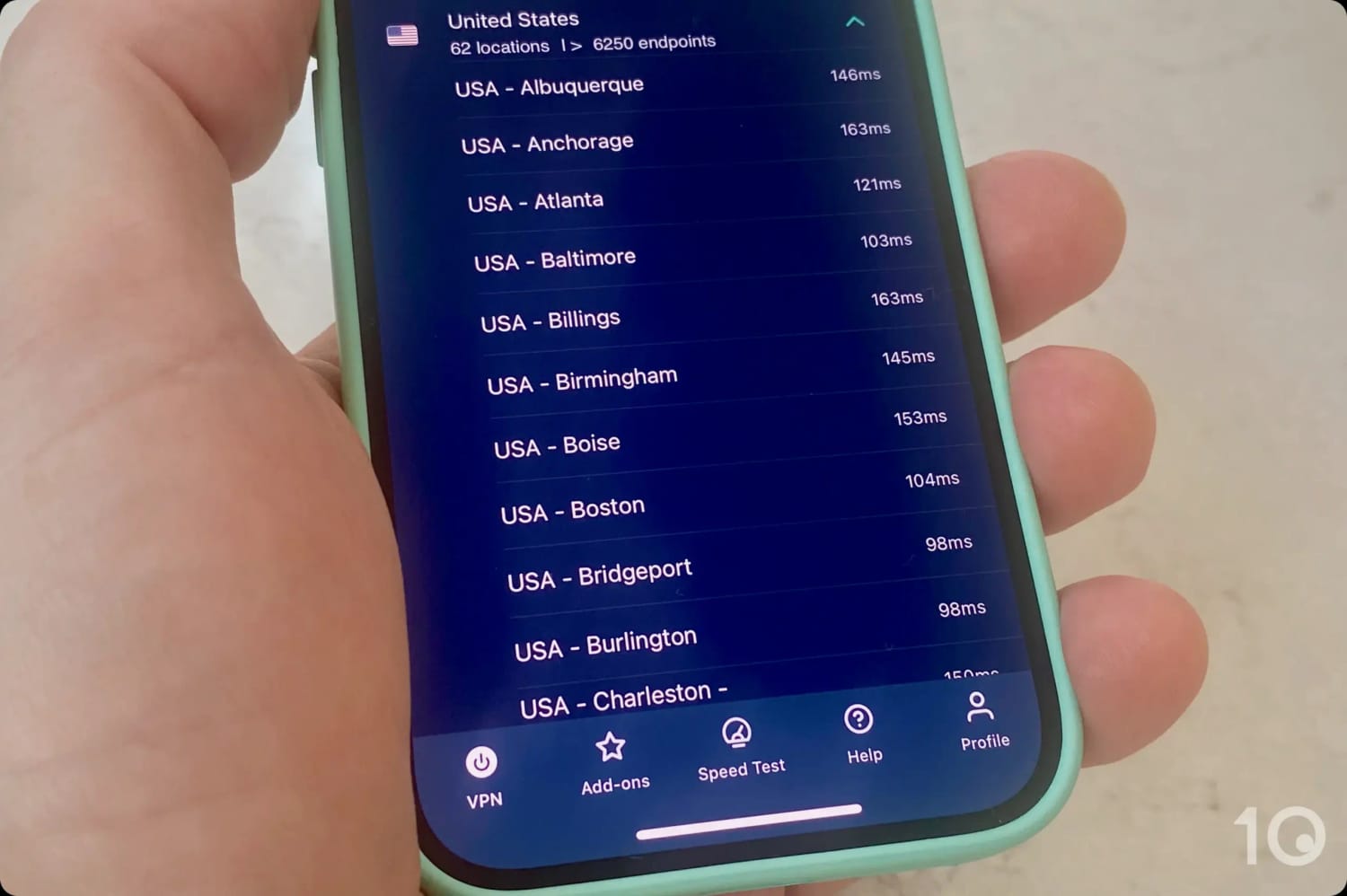 ExpressVPN's US server list on iOS