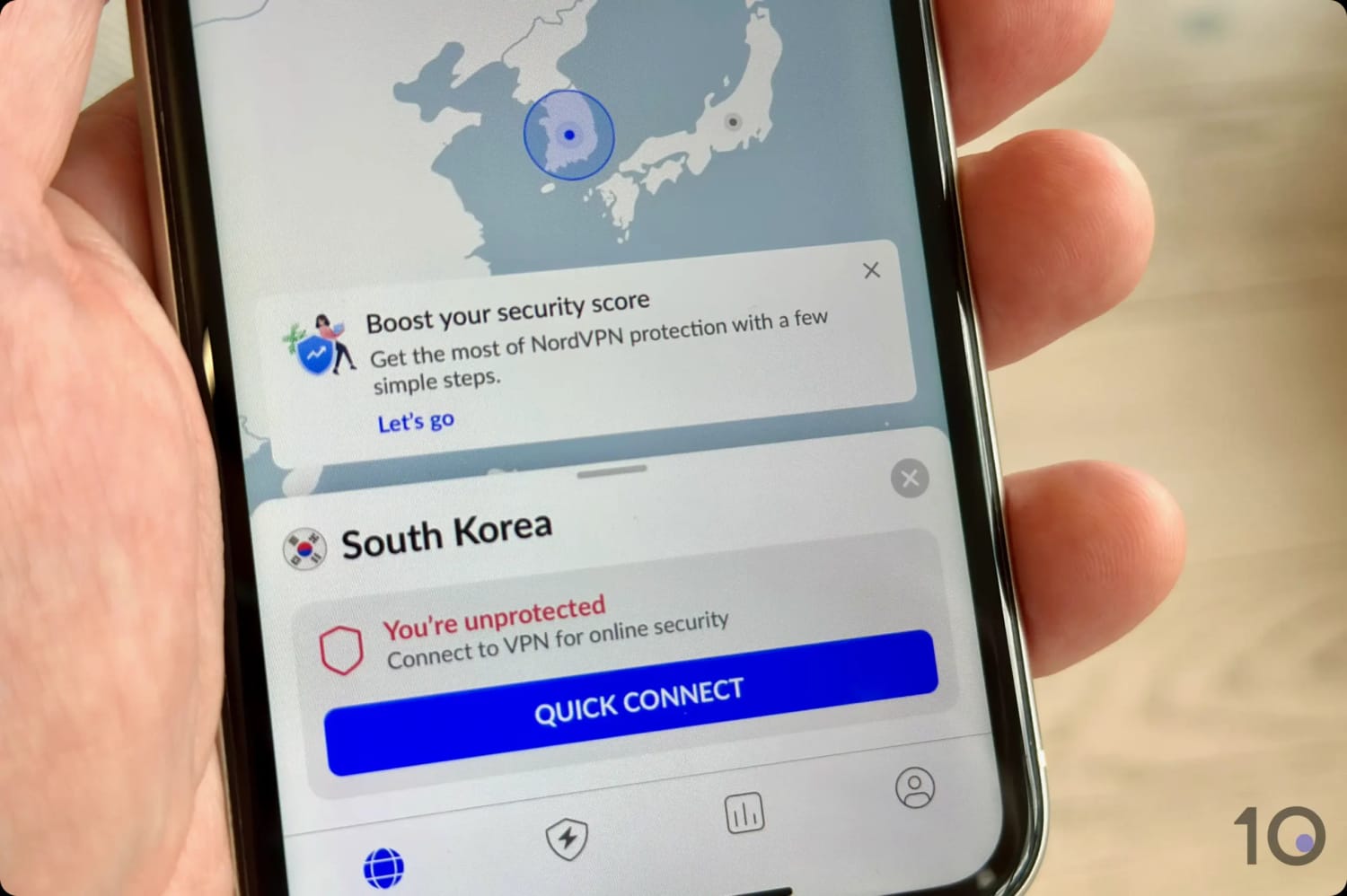 iOS에 표시되는 NordVPN의 한국 서버