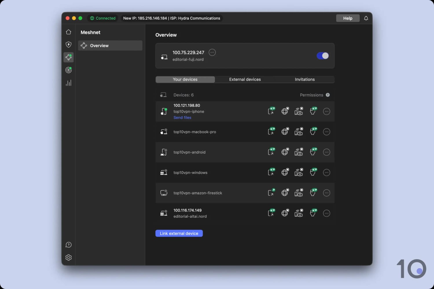 Using NordVPN's meshnet feature