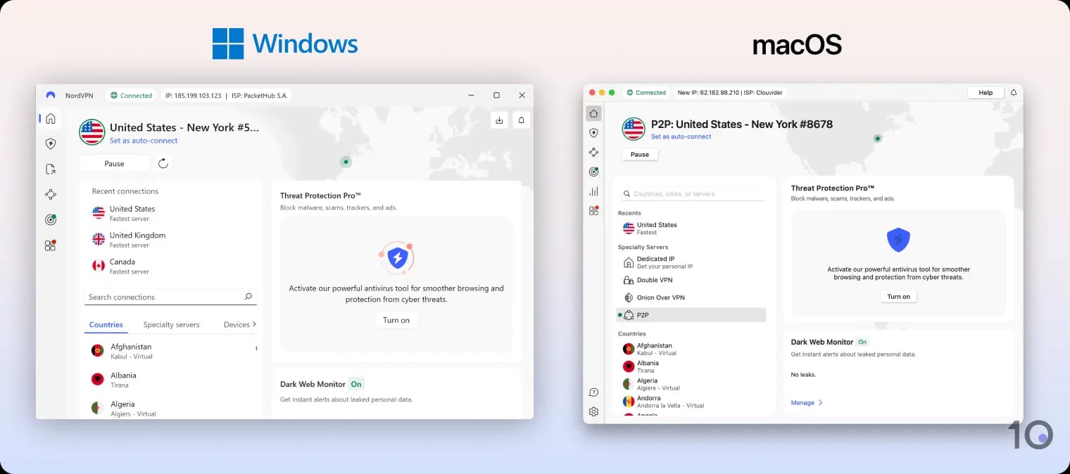 Die NordVPN-Apps für Windows und macOS